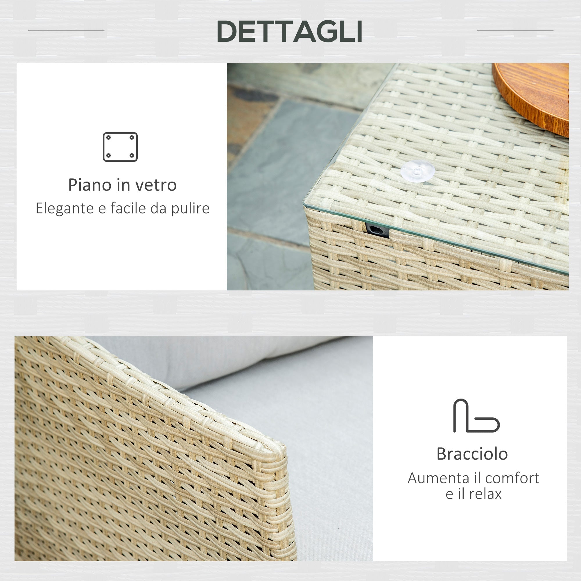 Easycomfort Salotto da Giardino 7 Pezzi Modulabile in Rattan PE with Cuscini, Beige