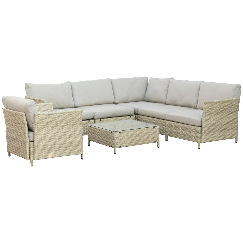 Easycomfort Salotto da Giardino 7 Pezzi Modulabile in Rattan PE with Cuscini, Beige