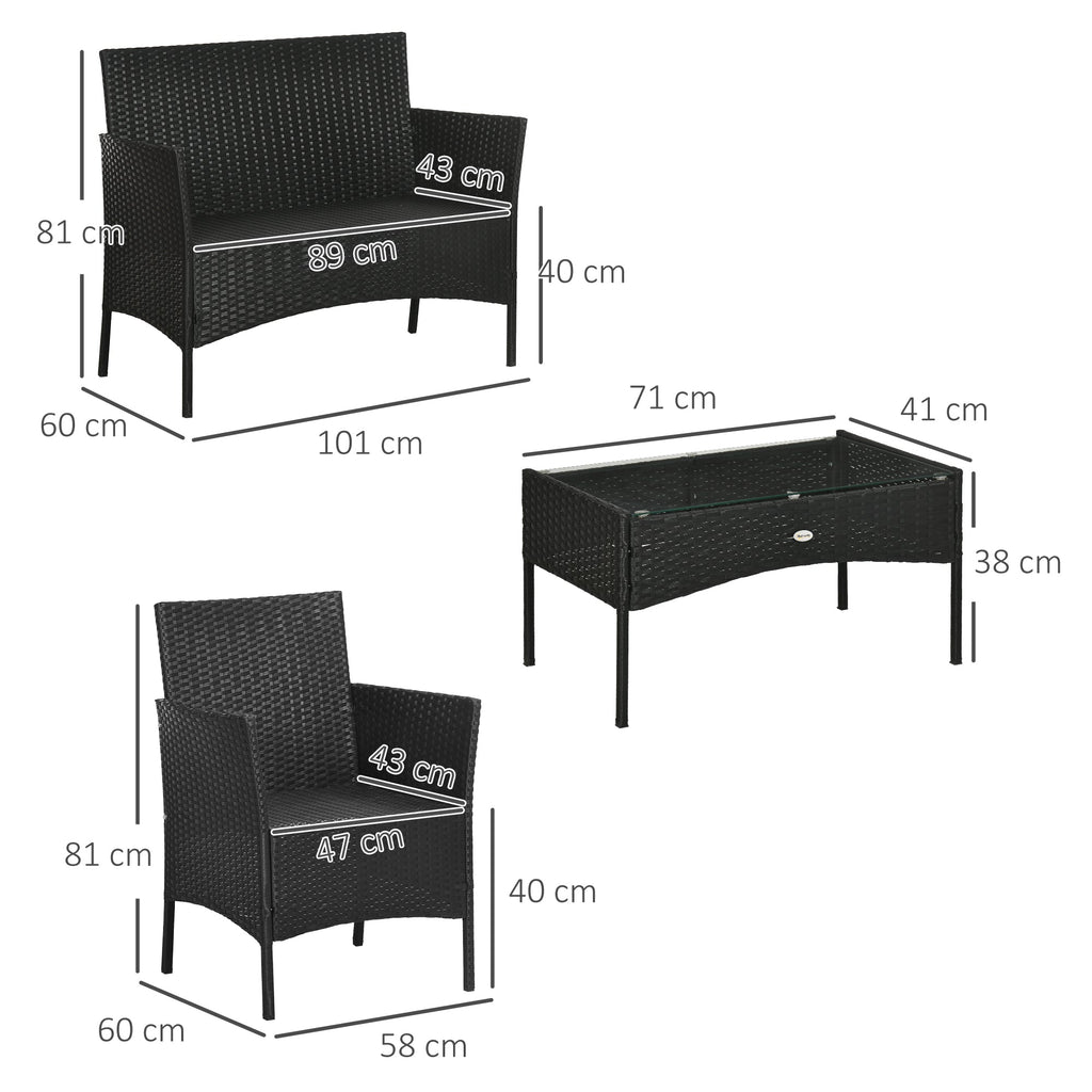 Easycomfort Set da Giardino 4Pezzi in Rattan with 2 Sedie, Poltrona da Giardino a 2 Posti e Tavolino Basso