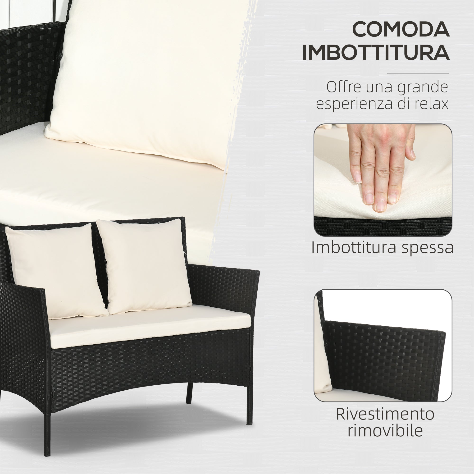 Easycomfort Set da Giardino 4Pezzi in Rattan with 2 Sedie, Poltrona da Giardino a 2 Posti e Tavolino Basso