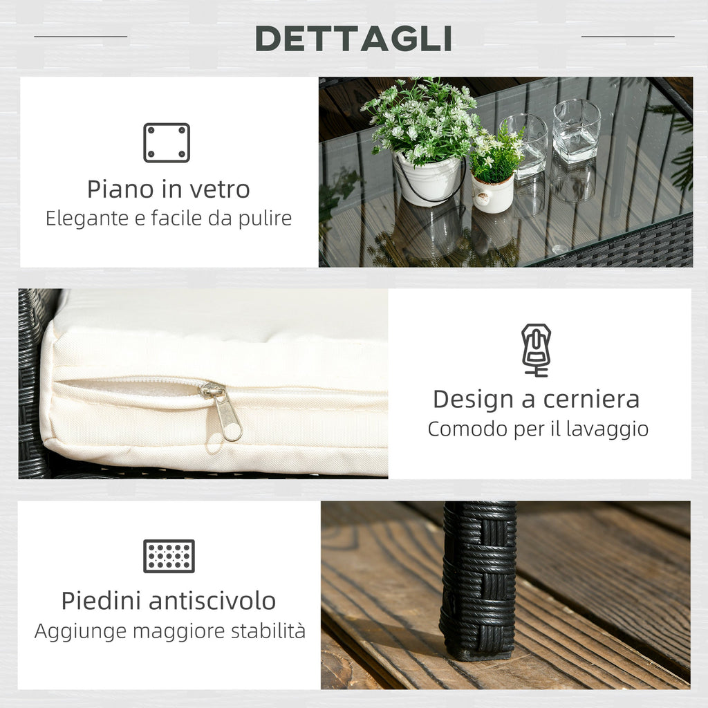 Easycomfort Set da Giardino 4Pezzi in Rattan with 2 Sedie, Poltrona da Giardino a 2 Posti e Tavolino Basso