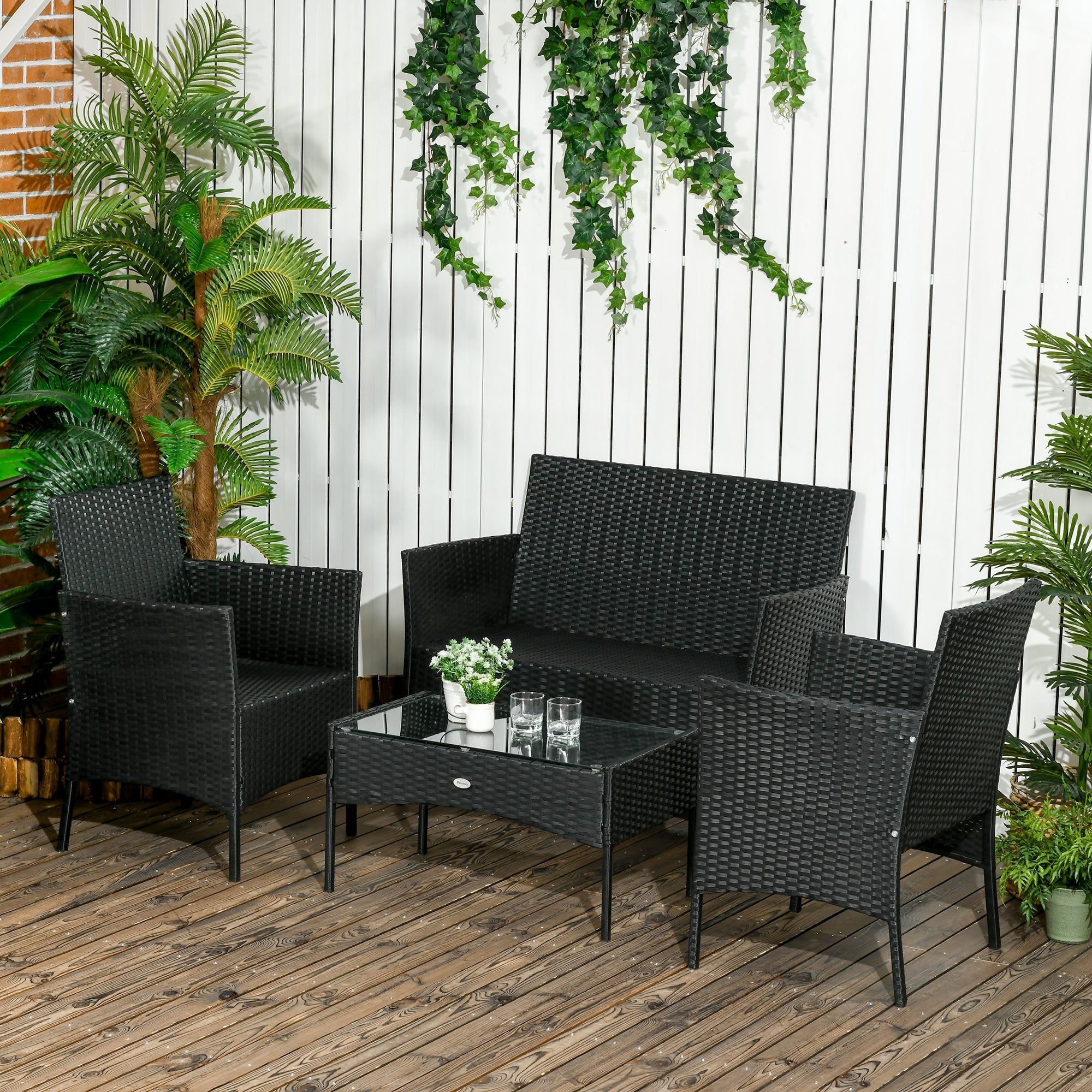 Easycomfort Set da Giardino 4Pezzi in Rattan with 2 Sedie, Poltrona da Giardino a 2 Posti e Tavolino Basso