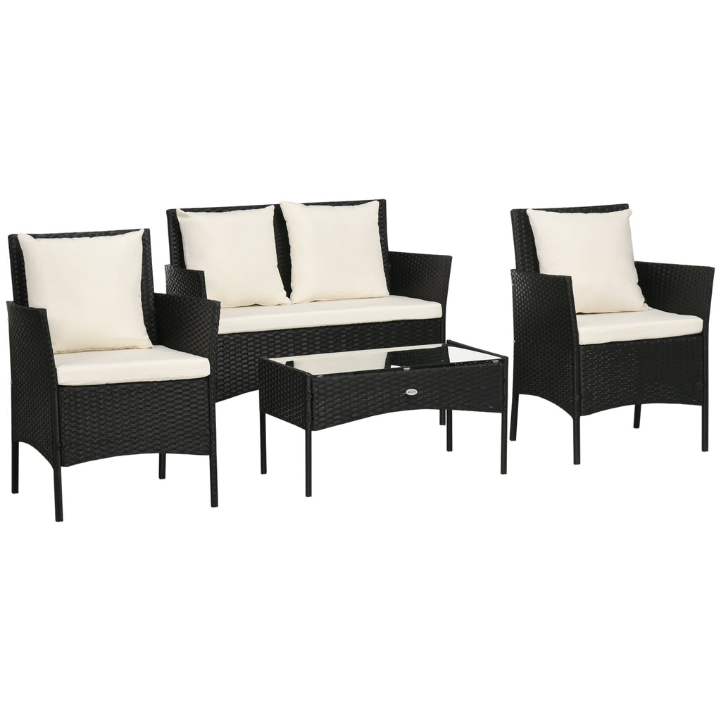 Easycomfort Set da Giardino 4Pezzi in Rattan with 2 Sedie, Poltrona da Giardino a 2 Posti e Tavolino Basso