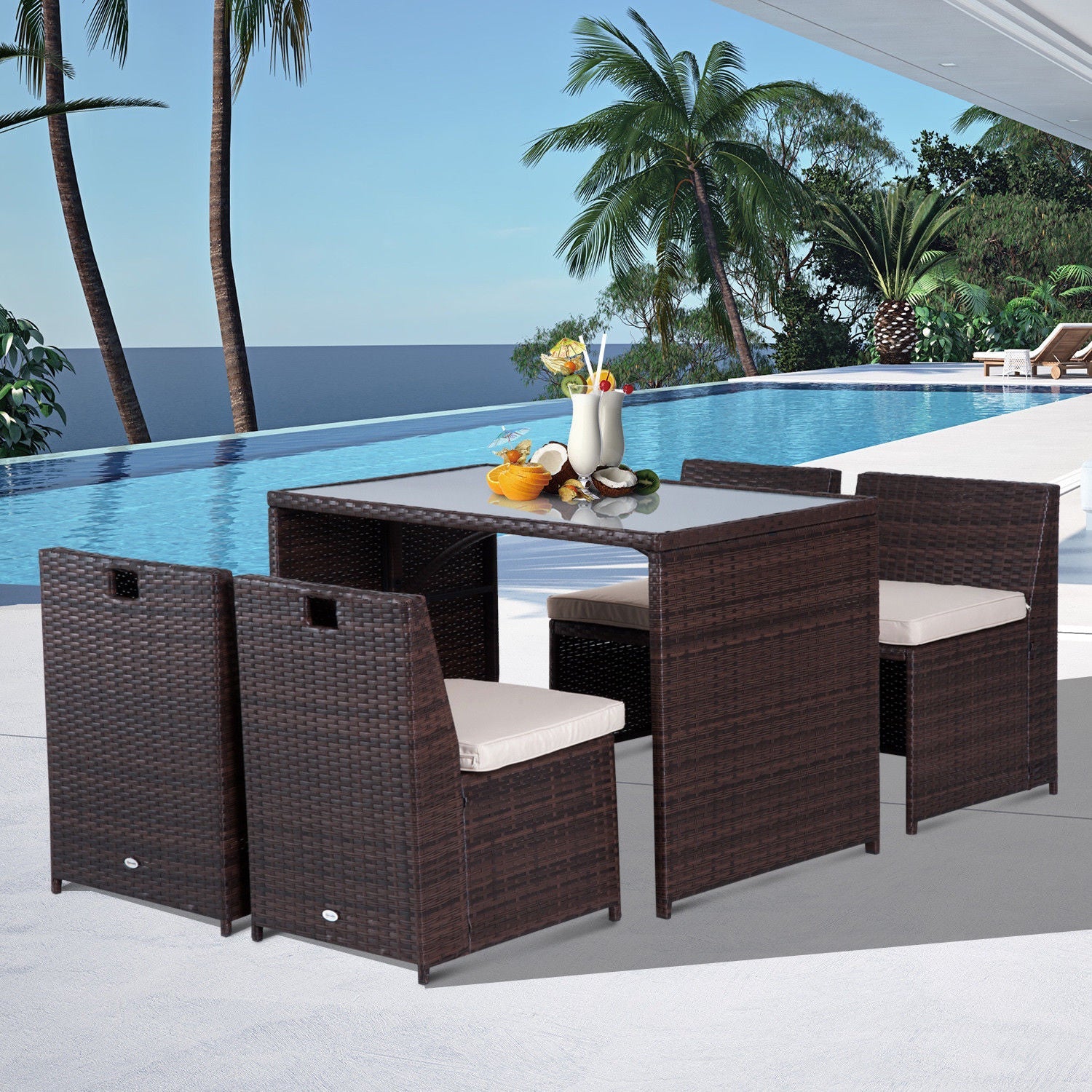 Easycomfort Set Mobili da Giardino in Rattan 5pz Tavolo Pranzo 4 Sedie with Cuscini