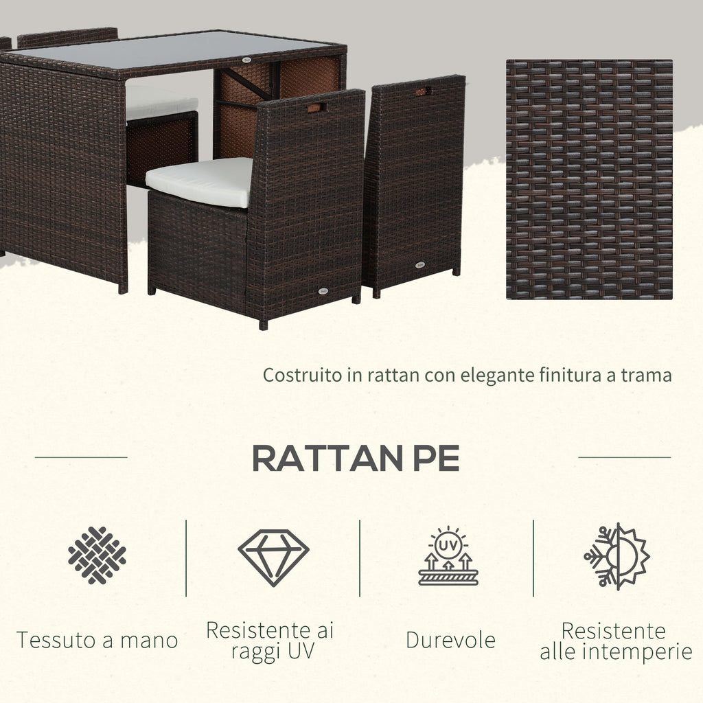 Easycomfort Set Mobili da Giardino in Rattan 5pz Tavolo Pranzo 4 Sedie with Cuscini