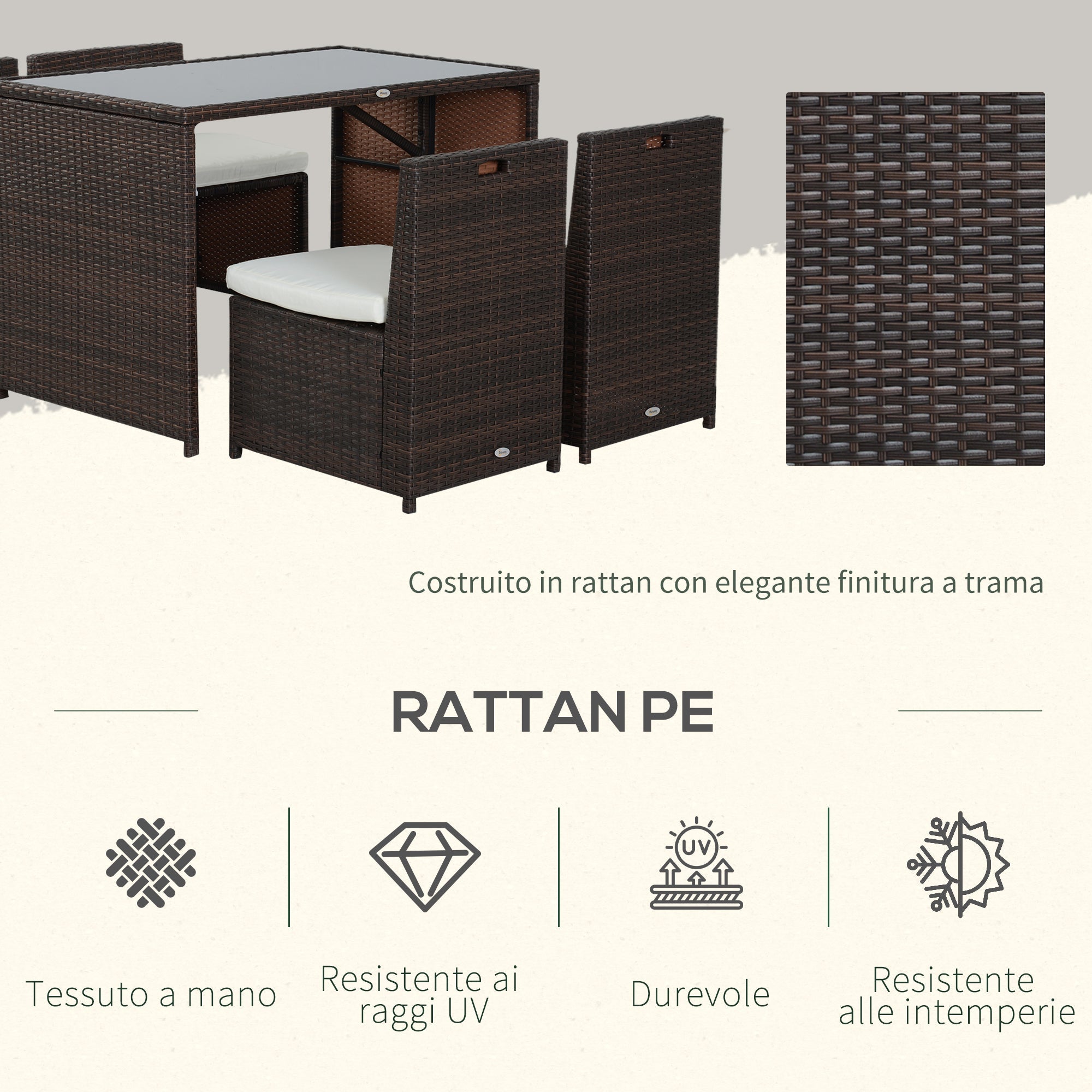 Easycomfort Set Mobili da Giardino in Rattan 5pz Tavolo Pranzo 4 Sedie with Cuscini