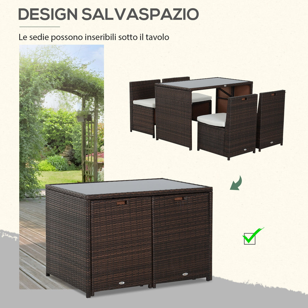 Easycomfort Set Mobili da Giardino in Rattan 5pz Tavolo Pranzo 4 Sedie with Cuscini