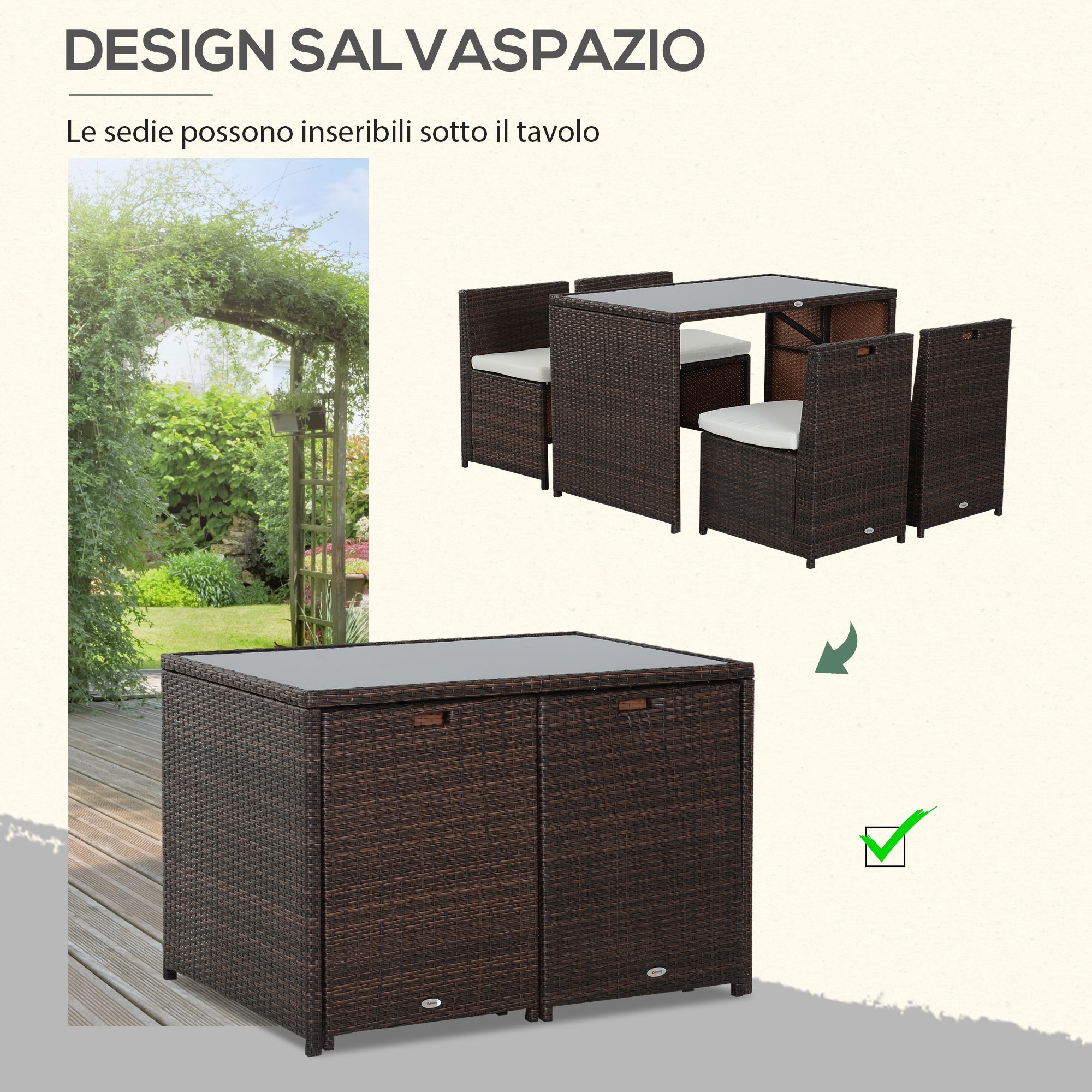 Easycomfort Set Mobili da Giardino in Rattan 5pz Tavolo Pranzo 4 Sedie with Cuscini