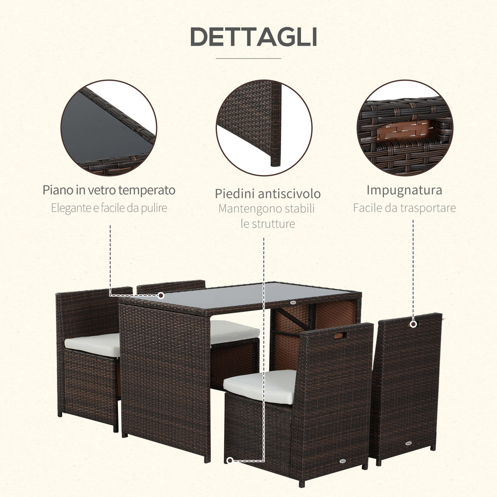 Easycomfort Set Mobili da Giardino in Rattan 5pz Tavolo Pranzo 4 Sedie with Cuscini