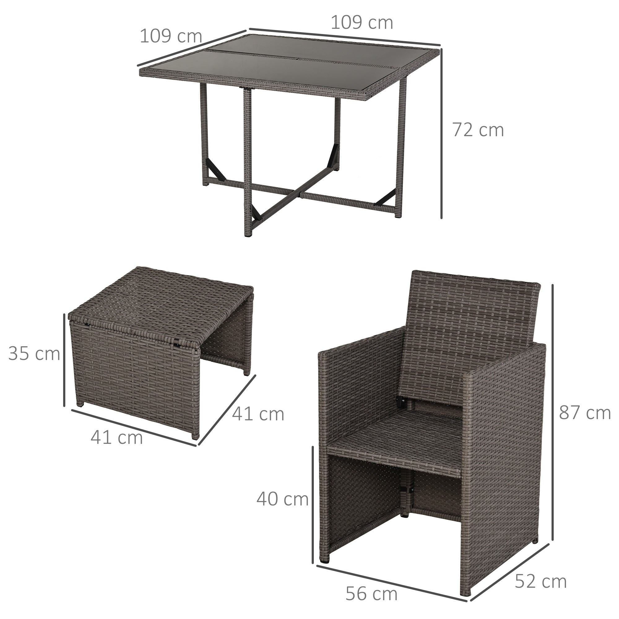 EASYCOMFORT Outdoor Garden Furniture Set 9 pieces Table with 4 Chairs 4 Footstools in Rattan, Gray