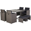 EASYCOMFORT Outdoor Garden Furniture Set 9 pieces Table with 4 Chairs 4 Footstools in Rattan, Gray