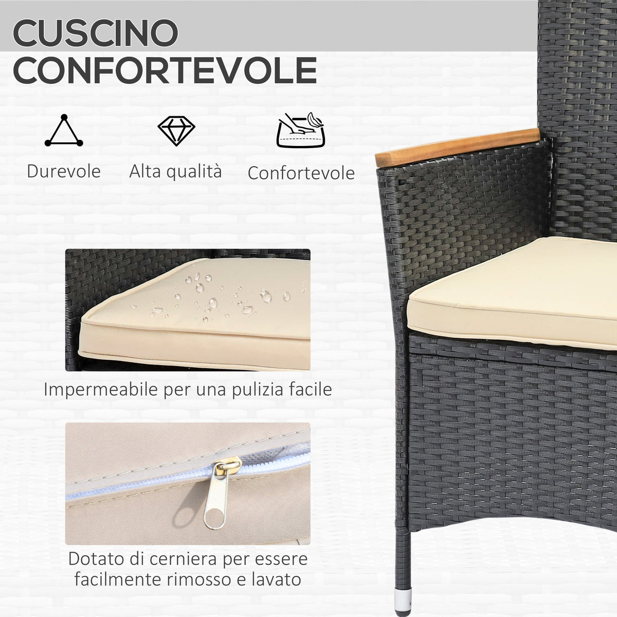 EasyComfort 7-delige tuinset van PE-rattan en acaciahout – zwart