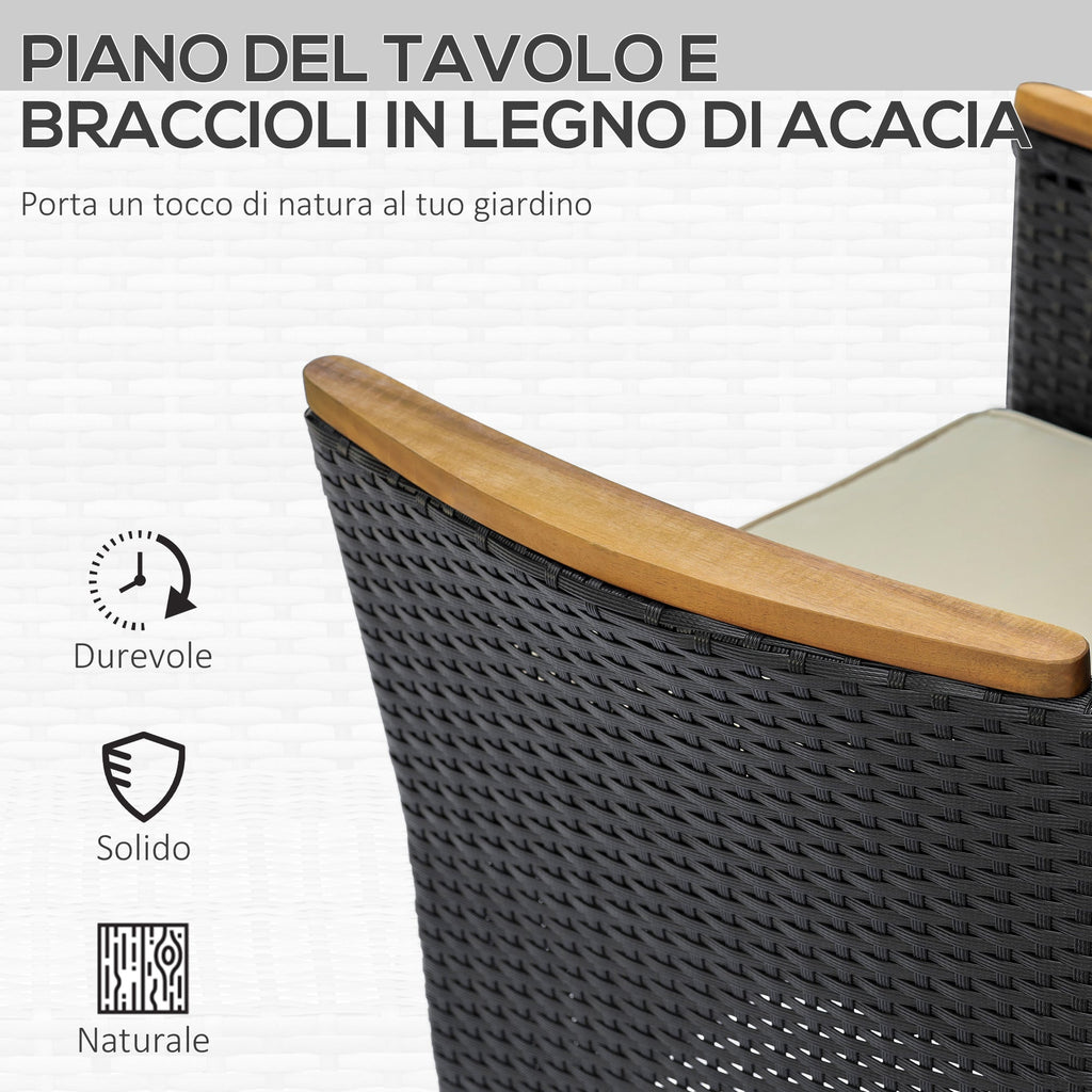 EasyComfort 7-delige tuinset van PE-rattan en acaciahout – zwart