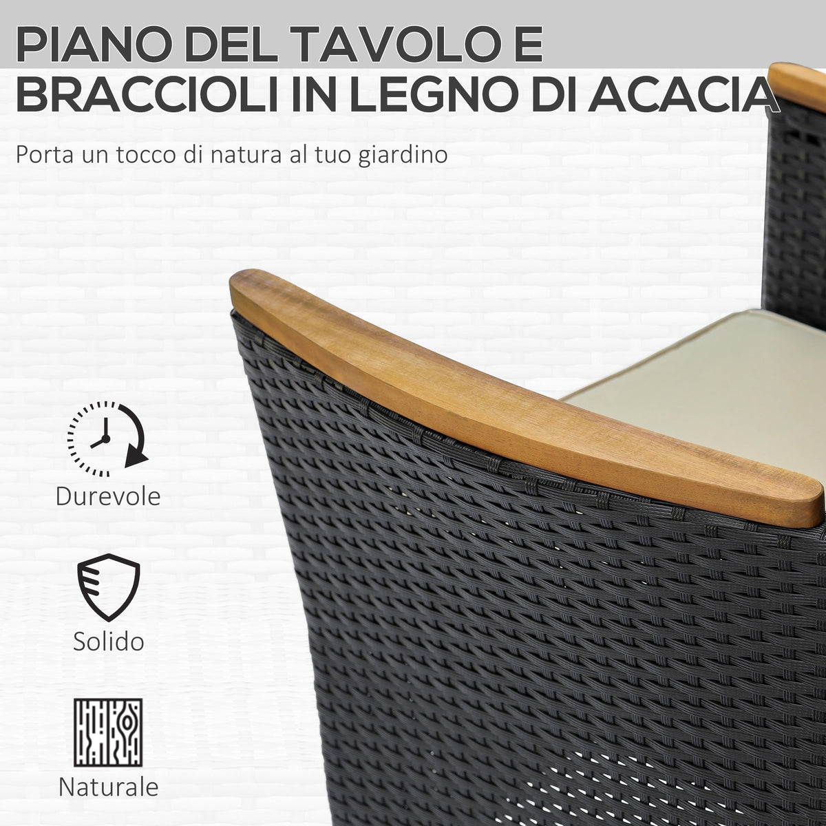 EasyComfort 7-delige tuinset van PE-rattan en acaciahout – zwart