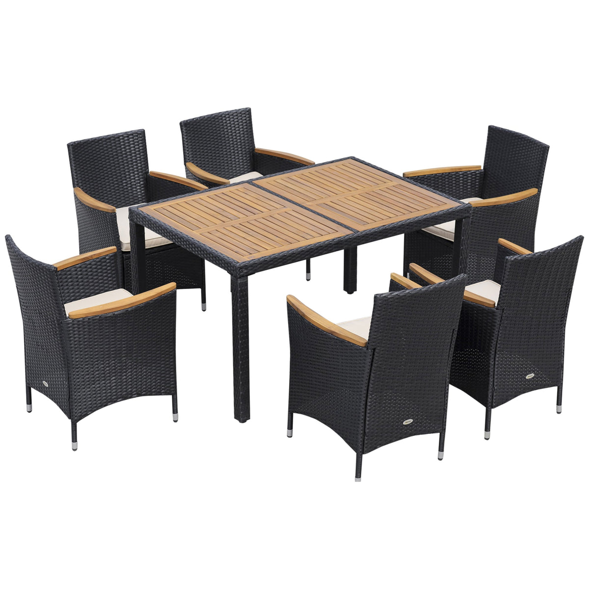 EasyComfort 7-delige tuinset van PE-rattan en acaciahout