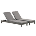 EASYCOMFORT Set van 2 ligstoelen PE-rattan met grijs kussen