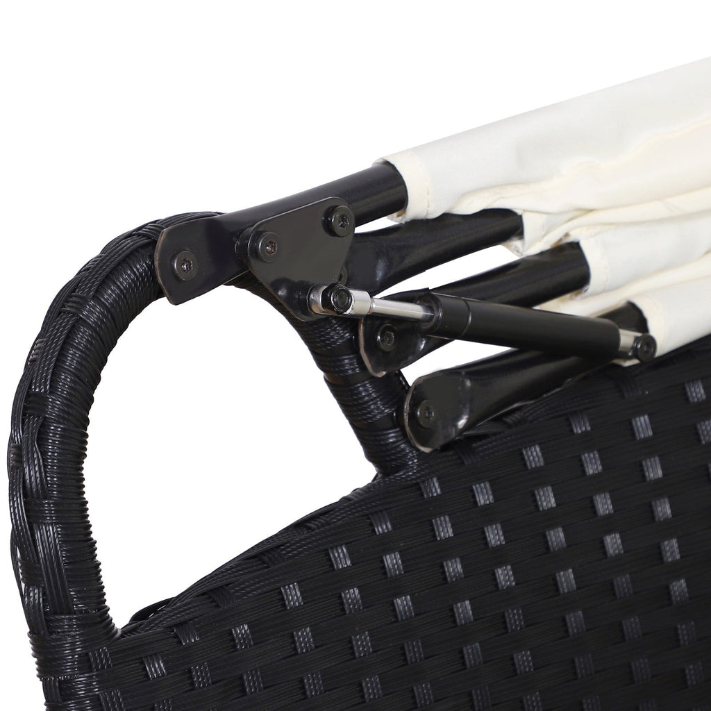 Easycomfort Set 4 Pzi Divano Circolare da Giardino, Mobili Componibili Rattan black, Tettuccio e Cuscini Beige 180x175x147cm