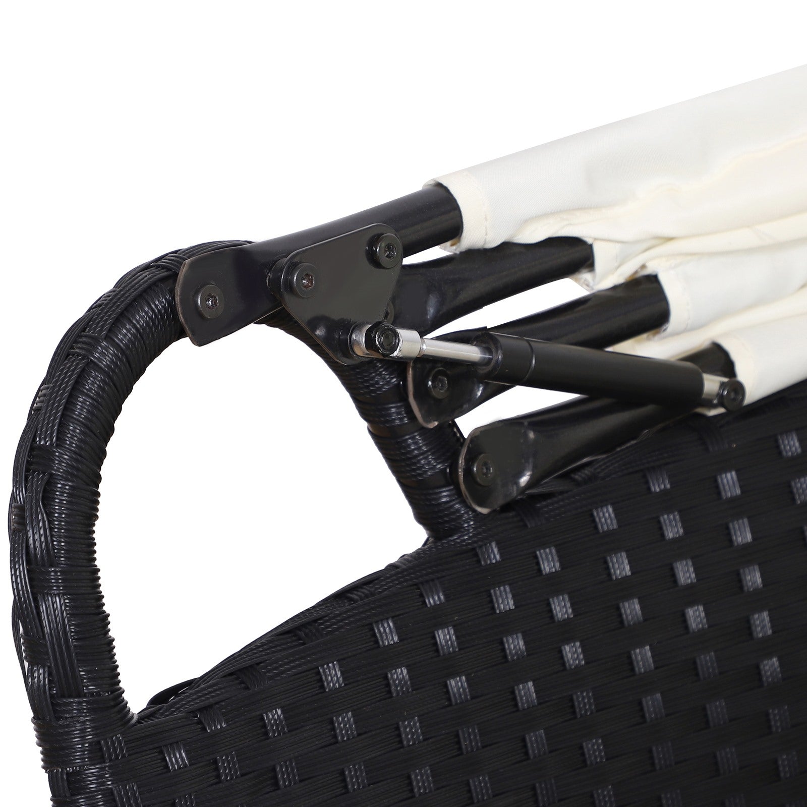 Easycomfort Set 4 Pzi Divano Circolare da Giardino, Mobili Componibili Rattan black, Tettuccio e Cuscini Beige 180x175x147cm