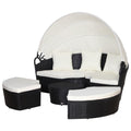 Easycomfort Set 4 Pzi Divano Circolare da Giardino, Mobili Componibili Rattan black, Tettuccio e Cuscini Beige 180x175x147cm