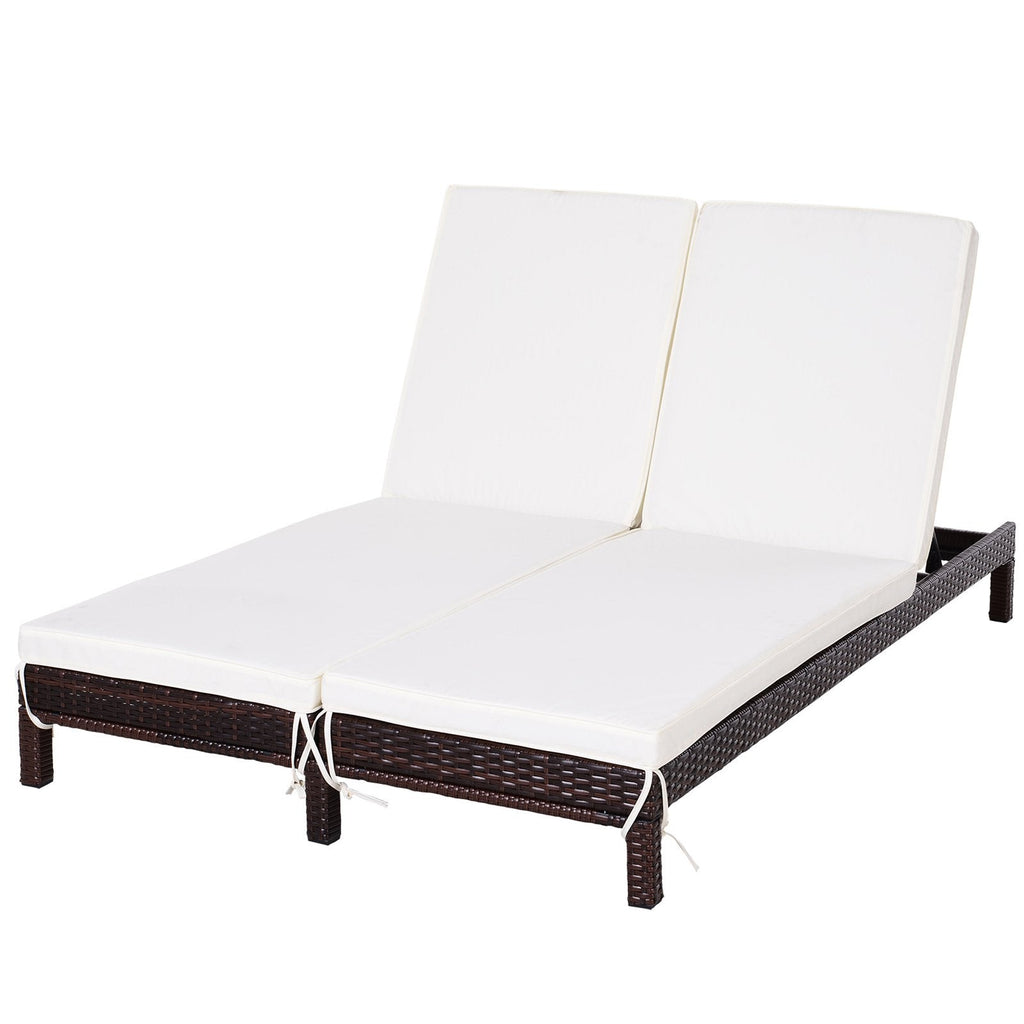 EASYCOMFORT 2-Seater Sun Lounger in Brown PE Rattan with White Mattress