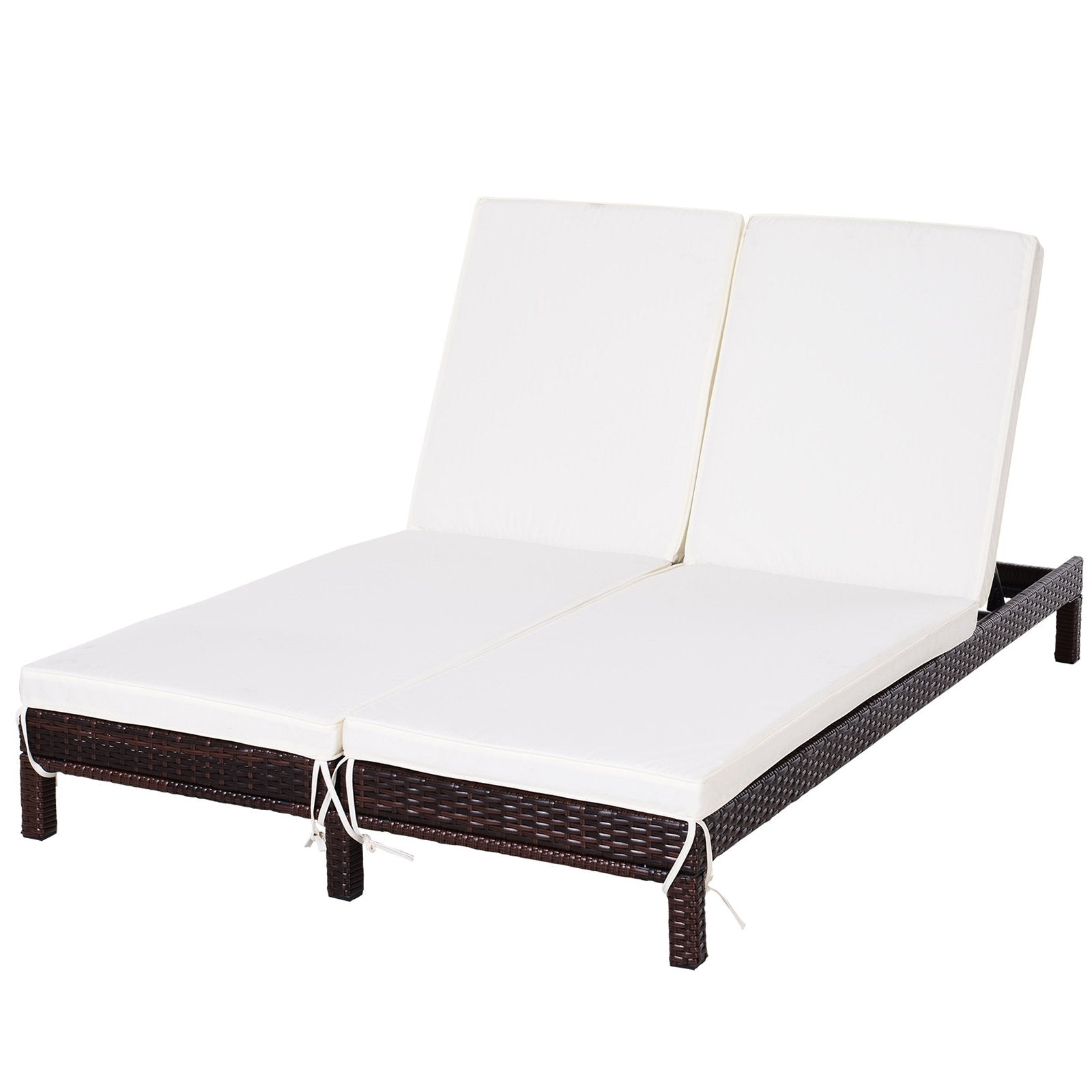 EASYCOMFORT 2-Seater Sun Lounger in Brown PE Rattan with White Mattress