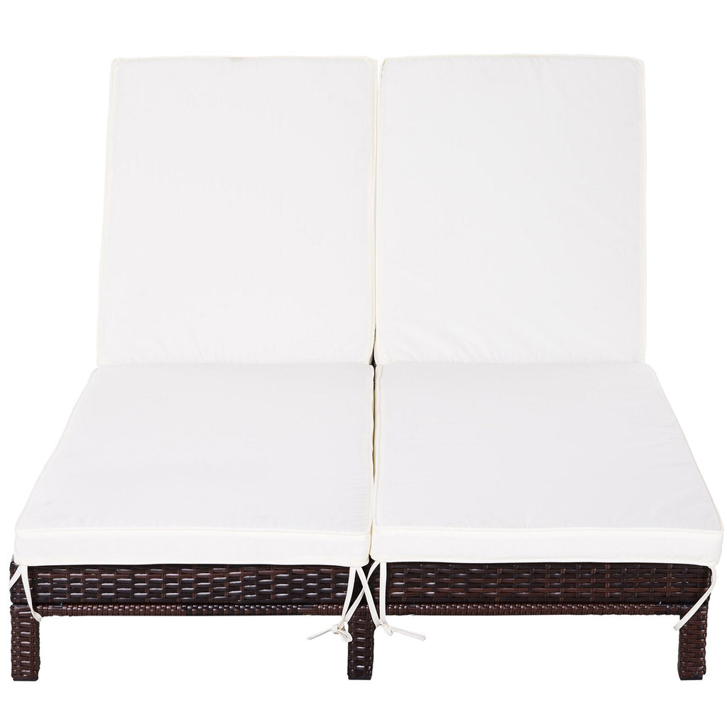 EASYCOMFORT 2-Seater Sun Lounger in Brown PE Rattan with White Mattress