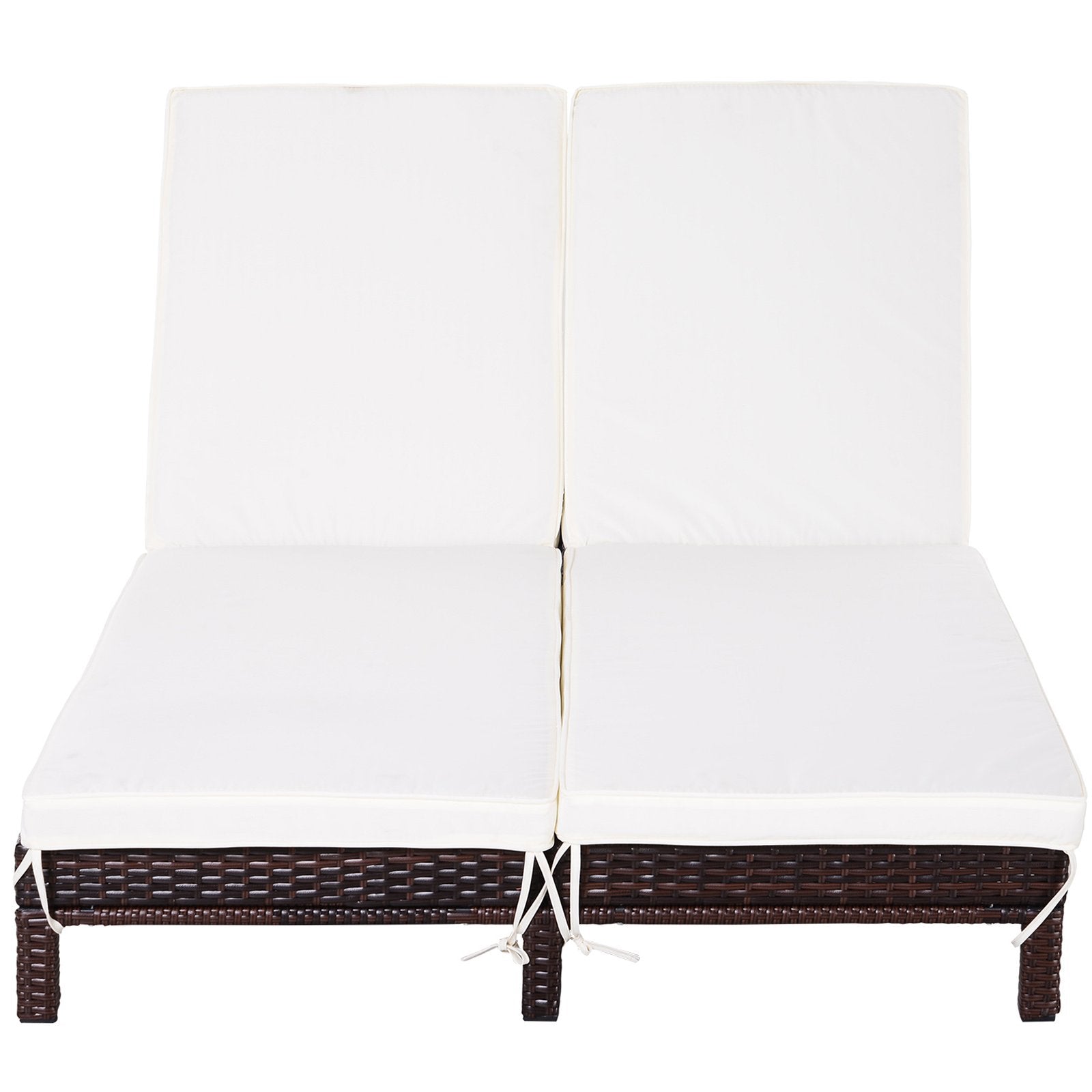 EASYCOMFORT 2-Seater Sun Lounger in Brown PE Rattan with White Mattress