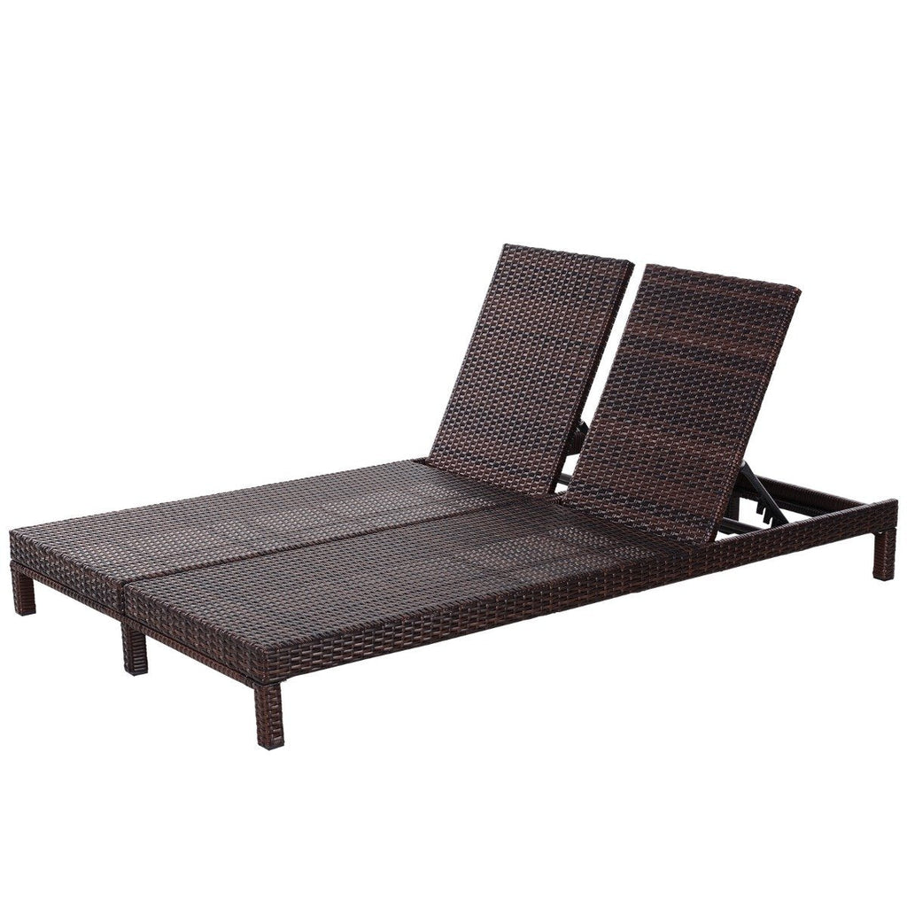EASYCOMFORT 2-Seater Sun Lounger in Brown PE Rattan with White Mattress