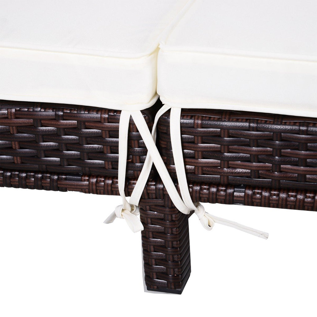 EASYCOMFORT 2-Seater Sun Lounger in Brown PE Rattan with White Mattress