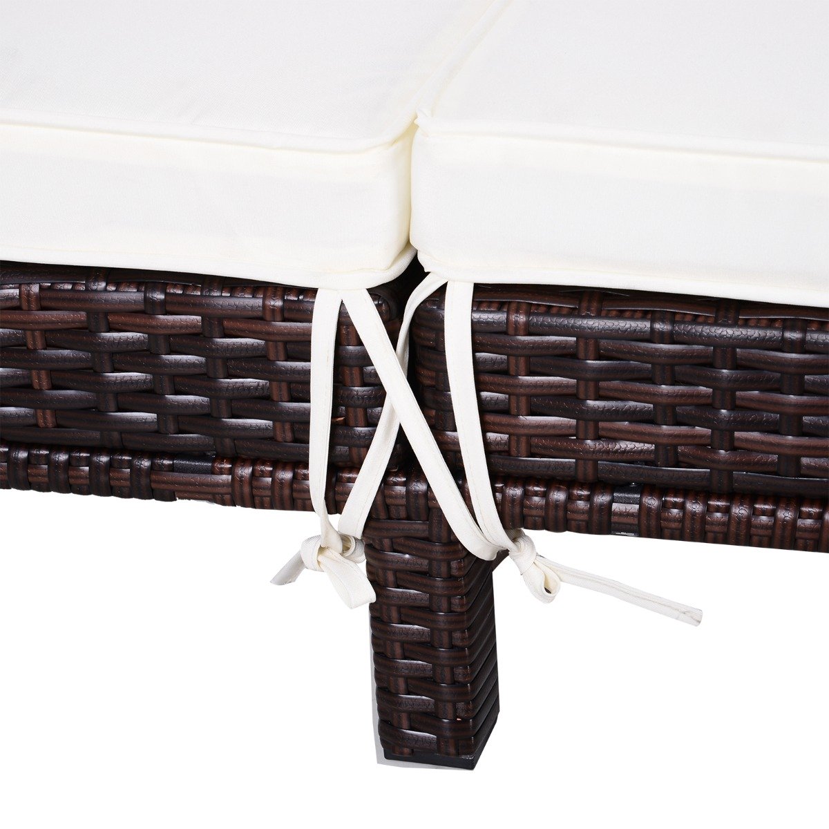 EASYCOMFORT 2-Seater Sun Lounger in Brown PE Rattan with White Mattress