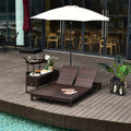 EASYCOMFORT 2-Seater Sun Lounger in Brown PE Rattan with White Mattress