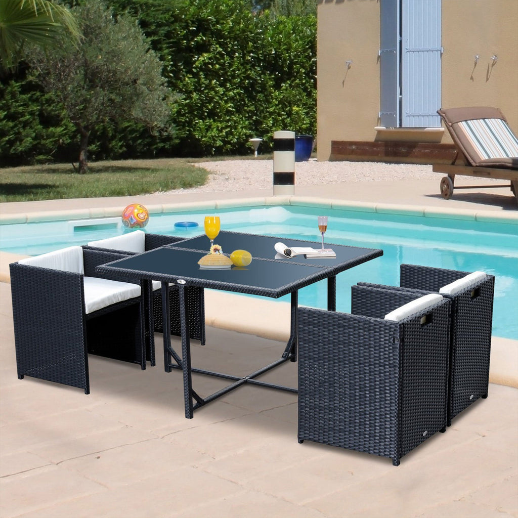 Easycomfort Set Mobili da Giardino 5pz Set Tavolo da Pranzo with 4 Sedie with Cuscini Combinabili a Rettangolo, black, 109x109x72 cm