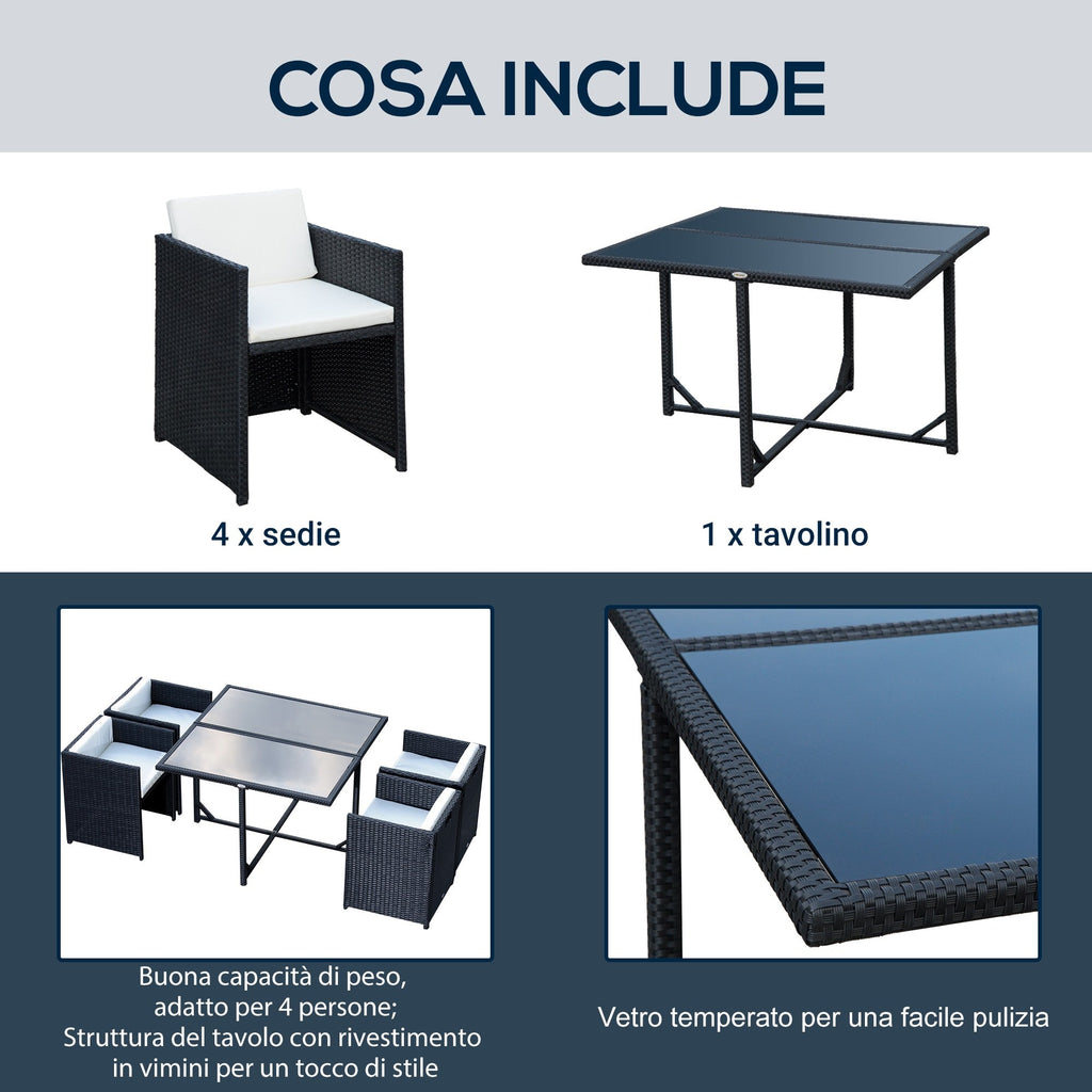 Easycomfort Set Mobili da Giardino 5pz Set Tavolo da Pranzo with 4 Sedie with Cuscini Combinabili a Rettangolo, black, 109x109x72 cm