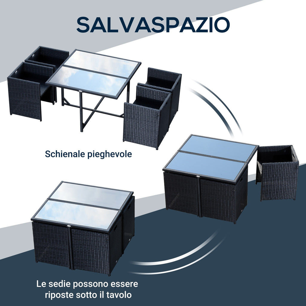 Easycomfort Set Mobili da Giardino 5pz Set Tavolo da Pranzo with 4 Sedie with Cuscini Combinabili a Rettangolo, black, 109x109x72 cm