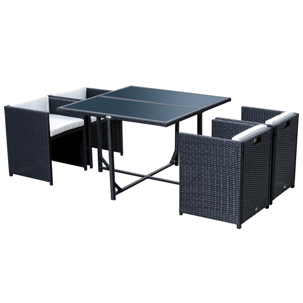 Easycomfort Set Mobili da Giardino 5pz Set Tavolo da Pranzo with 4 Sedie with Cuscini Combinabili a Rettangolo, black, 109x109x72 cm