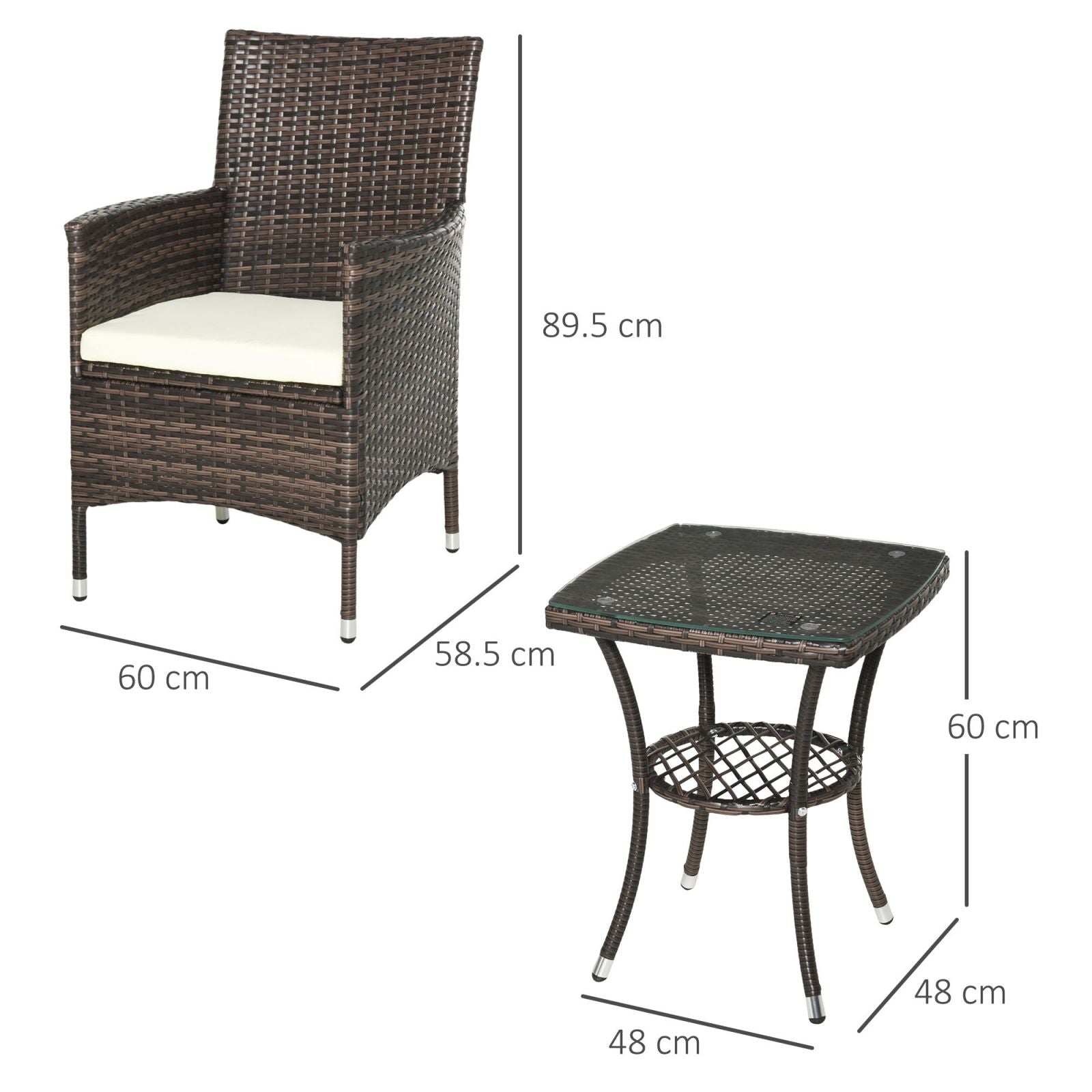 EASYCOMFORT Set of Rattan Garden Armchairs with Coffee Table, Brown
