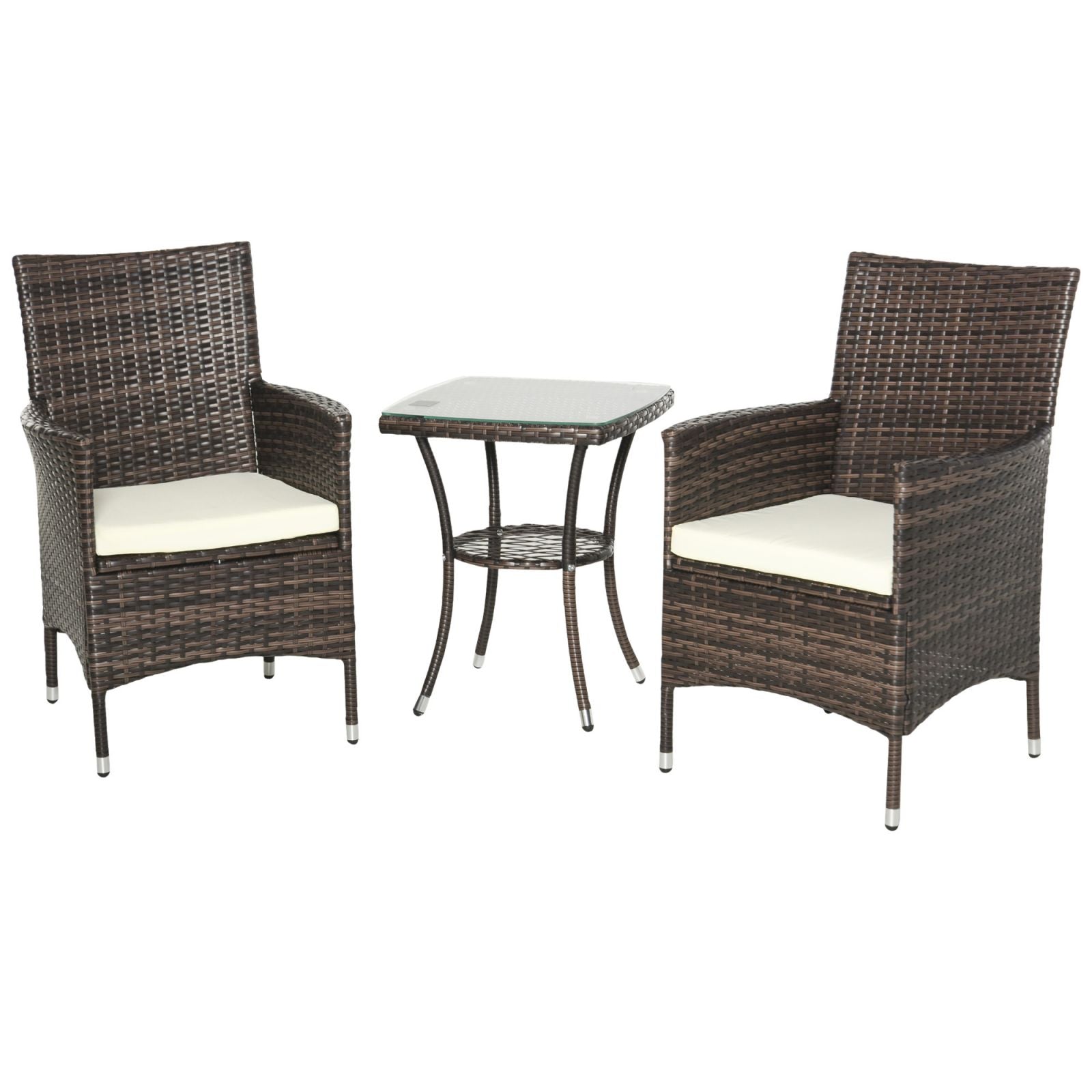 EASYCOMFORT Set of Rattan Garden Armchairs with Coffee Table, Brown