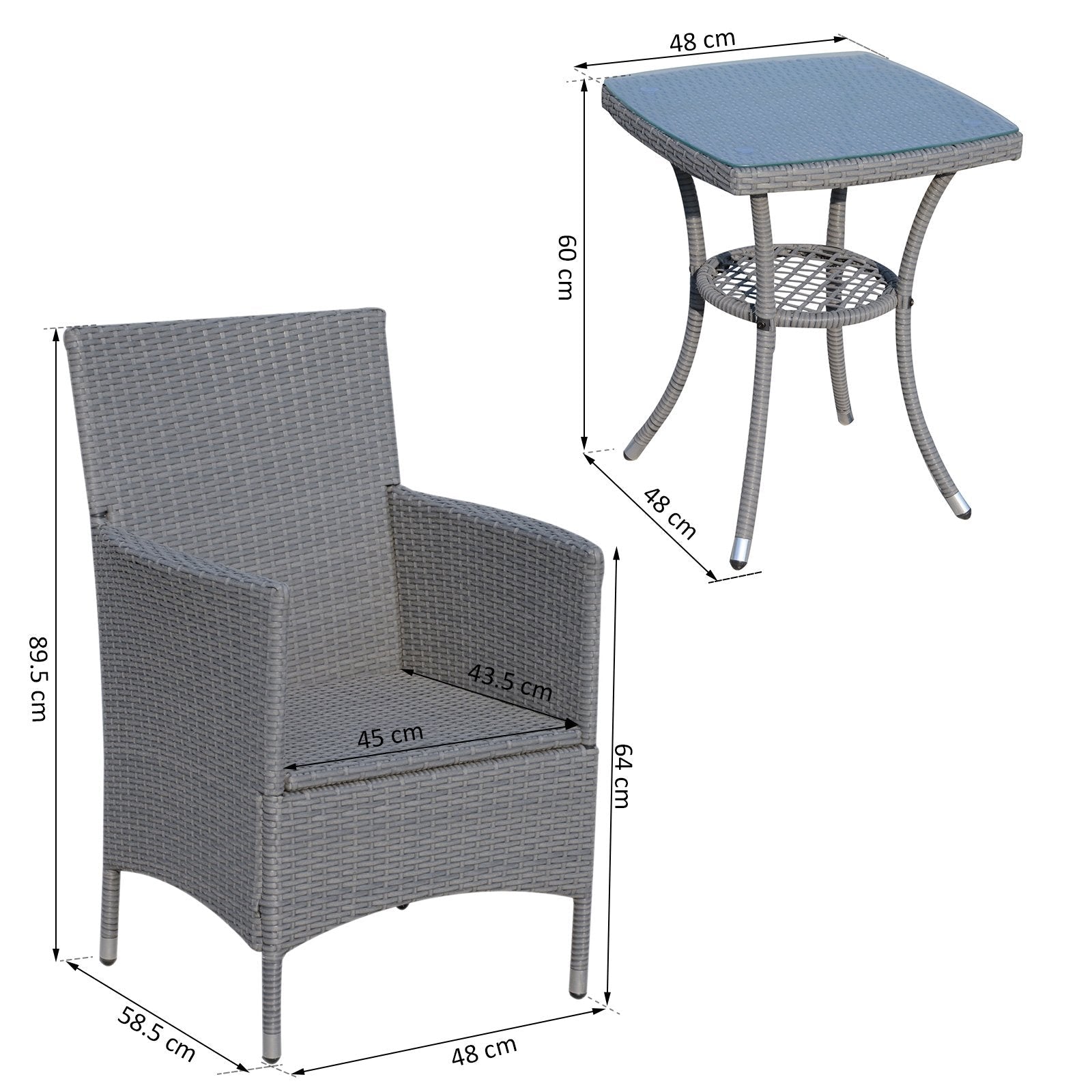 EASYCOMFORT Outdoor Table and Chair Set in Gray PE Rattan