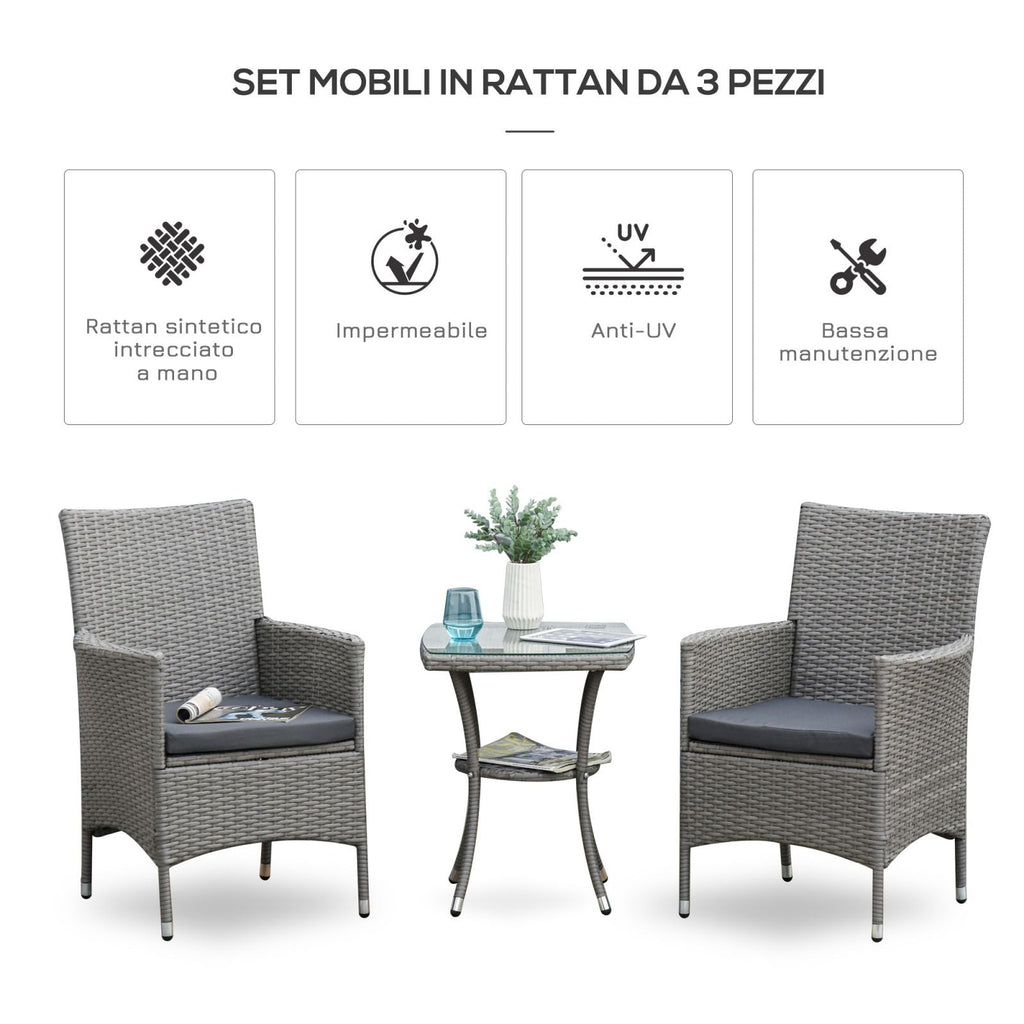 EASYCOMFORT Outdoor Table and Chair Set in Gray PE Rattan
