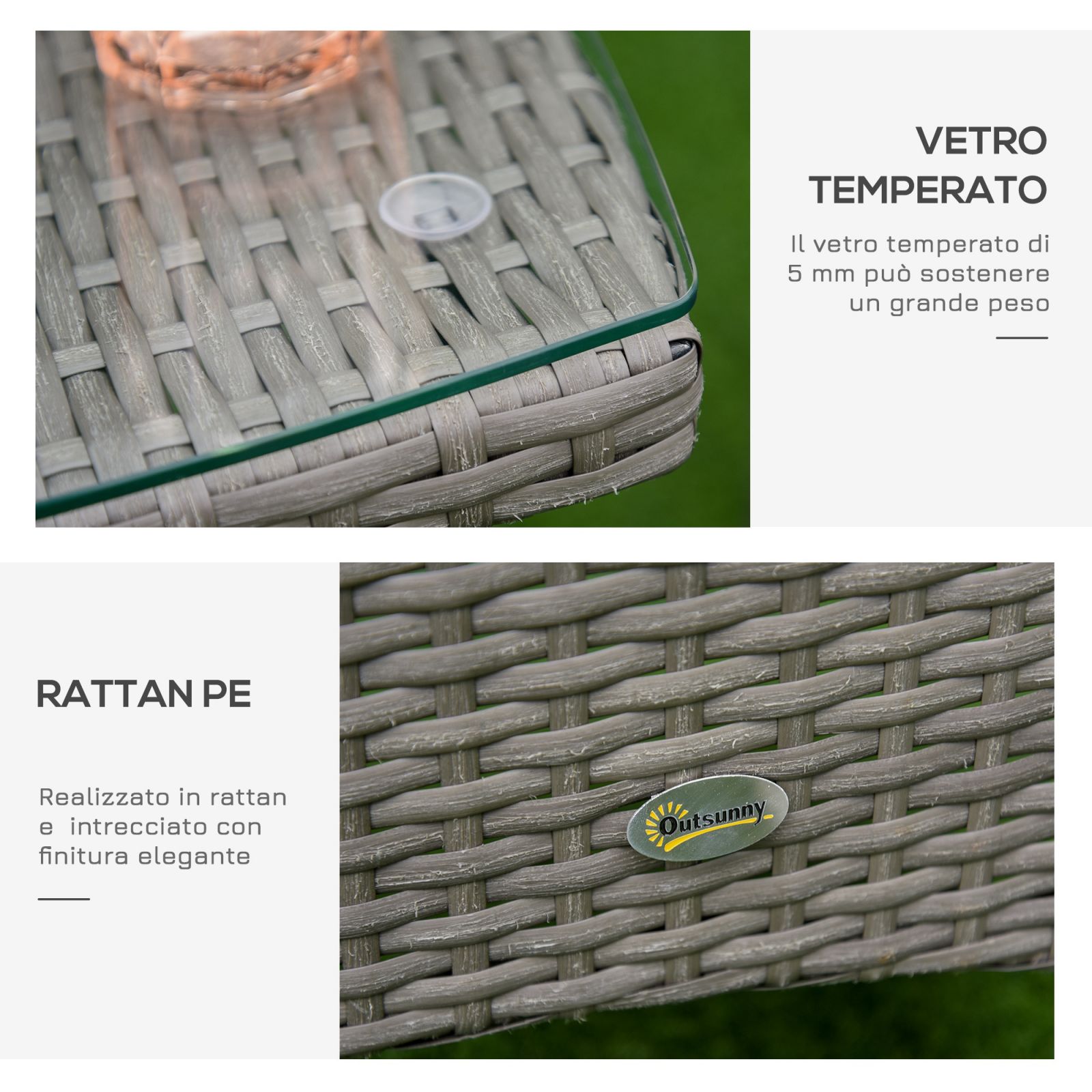 EASYCOMFORT Outdoor Table and Chair Set in Gray PE Rattan