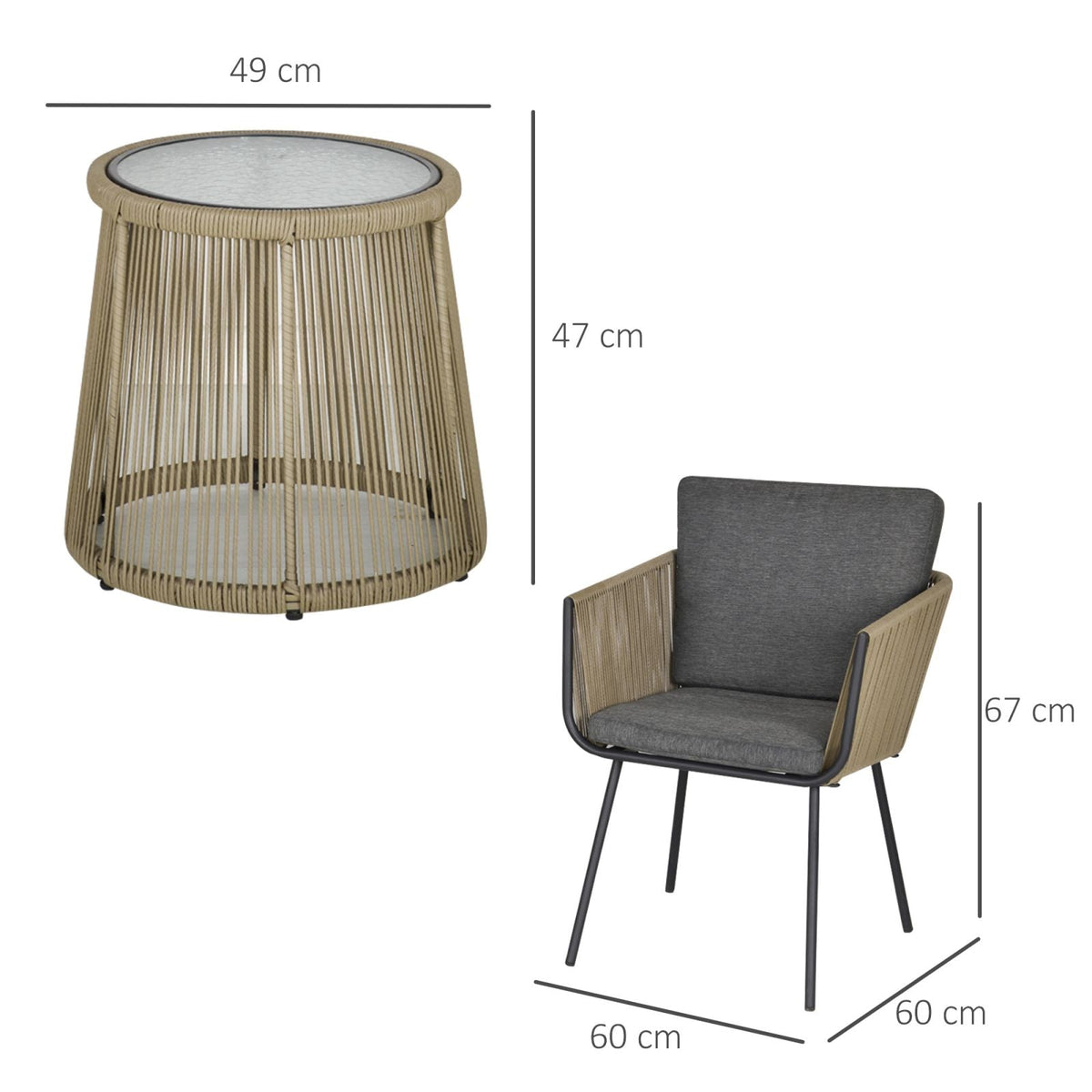 EasyComfort 3-delige tuinset met 2 stoelen en bijzettafel - khaki/grijs