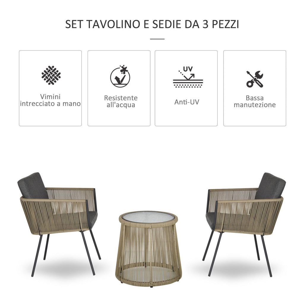 EasyComfort 3-delige tuinset met 2 stoelen en bijzettafel - khaki/grijs