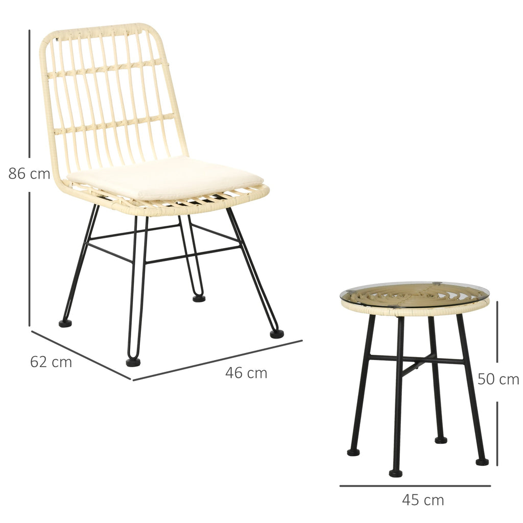 EASYCOMFORT 3-piece garden furniture set with coffee table and chairs in PE rattan, polyester and steel for outdoor use, cream