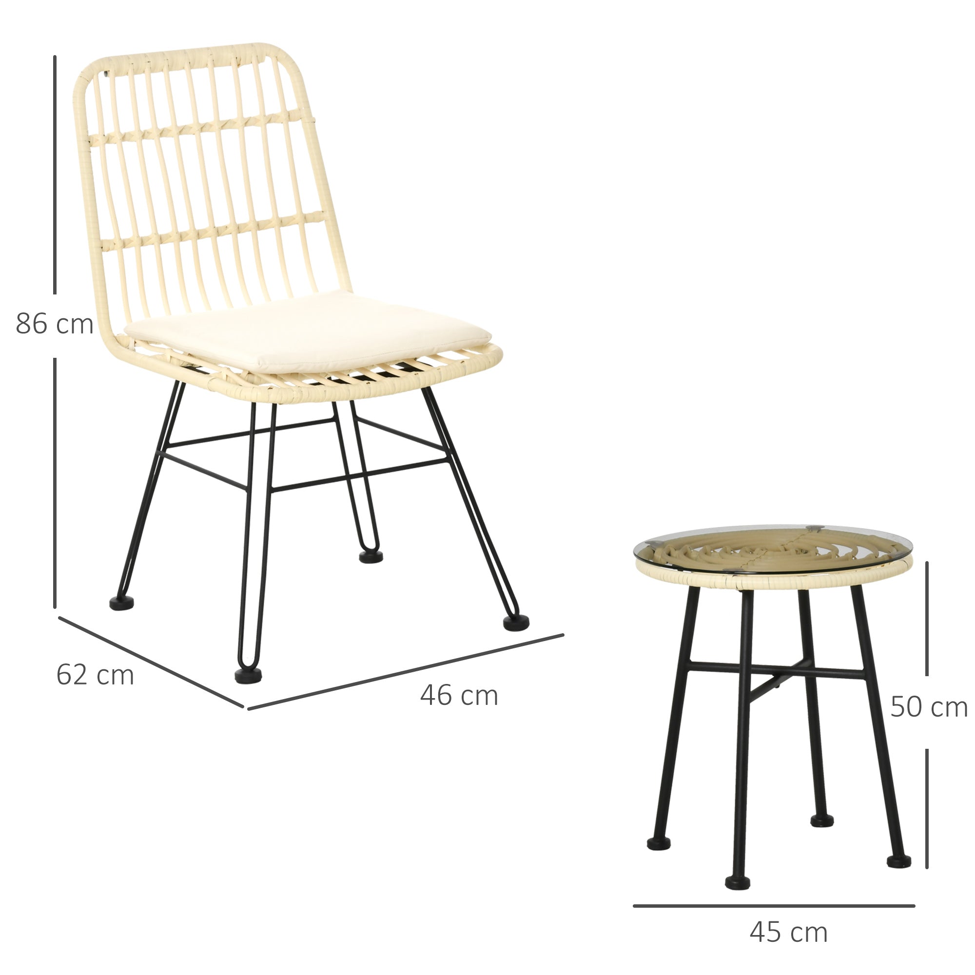 EASYCOMFORT 3-piece garden furniture set with coffee table and chairs in PE rattan, polyester and steel for outdoor use, cream