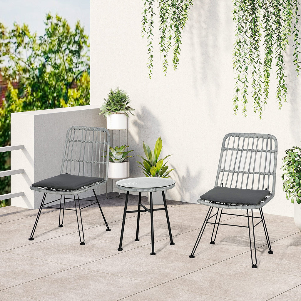 EASYCOMFORT 3-piece garden furniture set with coffee table and chairs in PE rattan, polyester and steel for outdoor use, gray