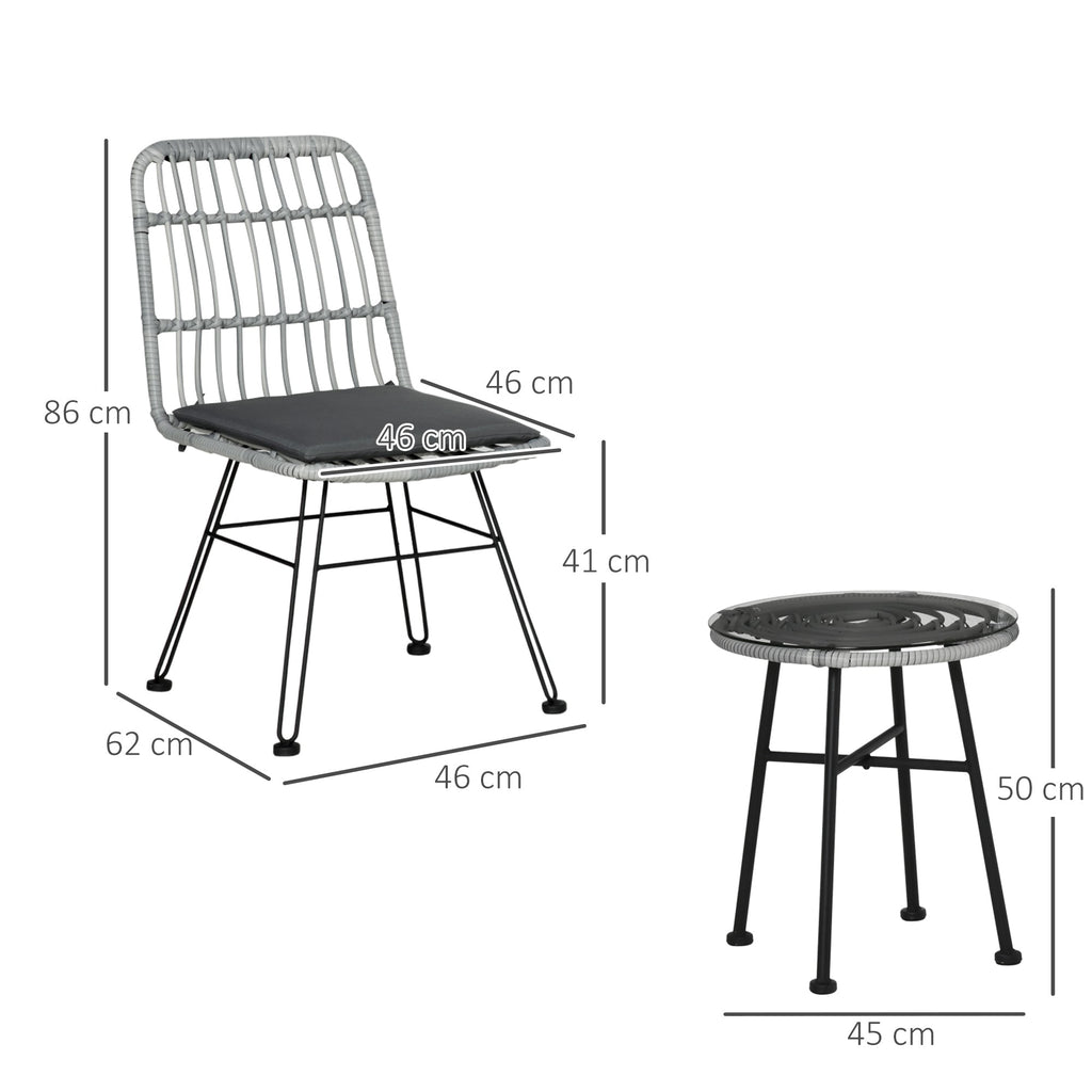 EASYCOMFORT 3-piece garden furniture set with coffee table and chairs in PE rattan, polyester and steel for outdoor use, gray