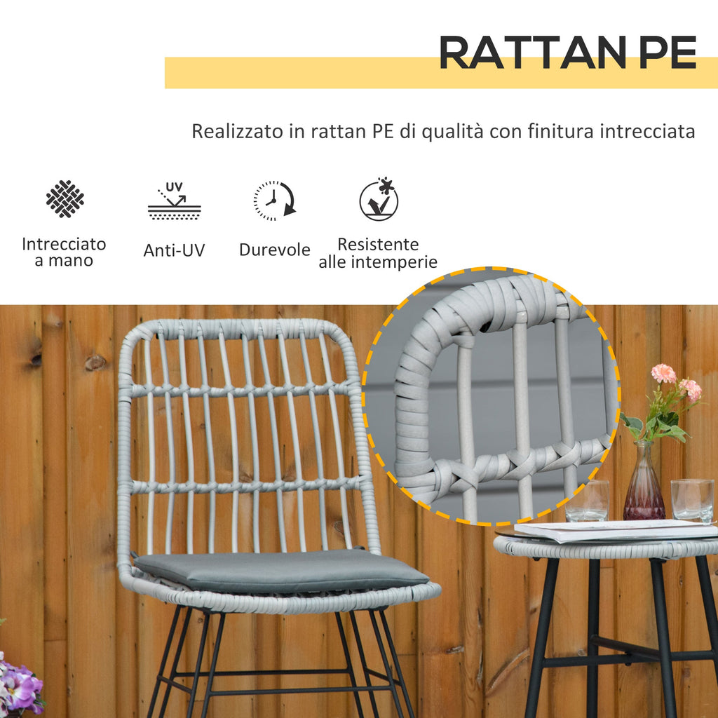 EASYCOMFORT 3-piece garden furniture set with coffee table and chairs in PE rattan, polyester and steel for outdoor use, gray