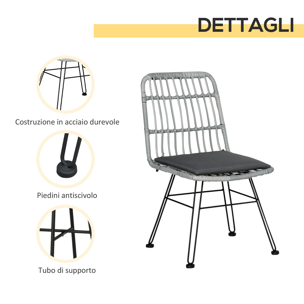 EASYCOMFORT 3-piece garden furniture set with coffee table and chairs in PE rattan, polyester and steel for outdoor use, gray