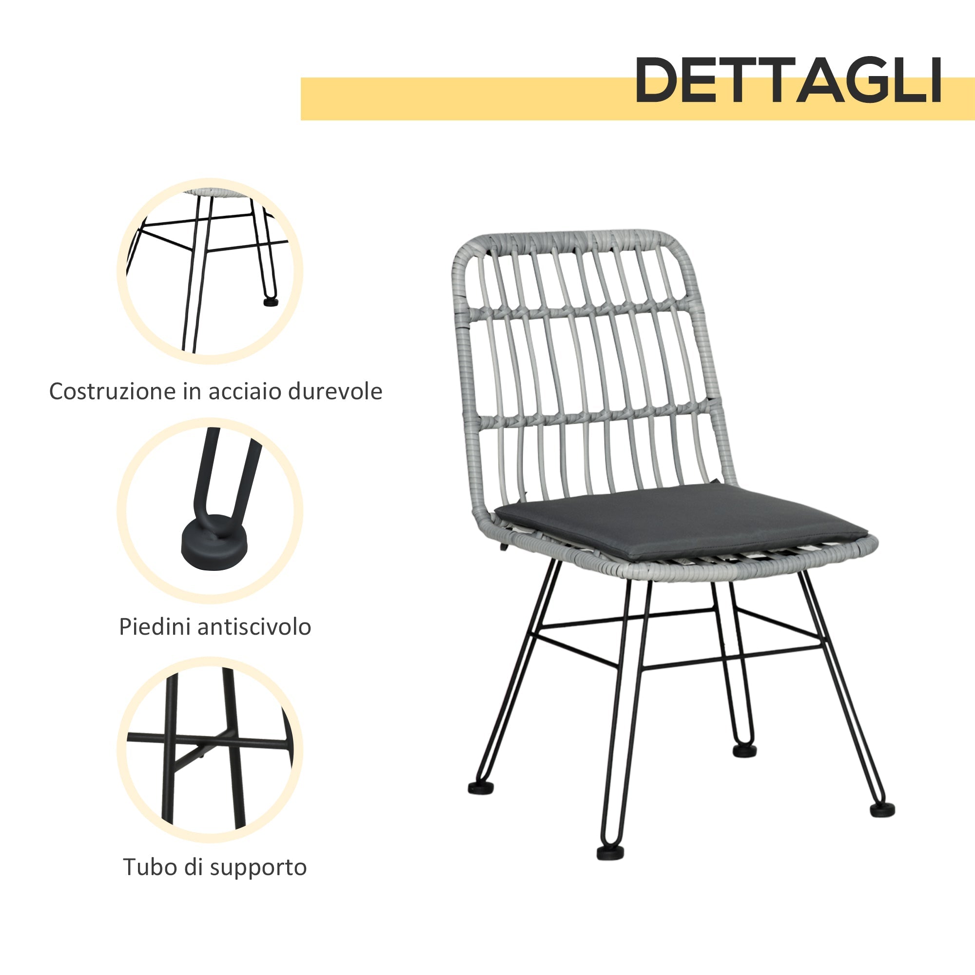 EASYCOMFORT 3-piece garden furniture set with coffee table and chairs in PE rattan, polyester and steel for outdoor use, gray