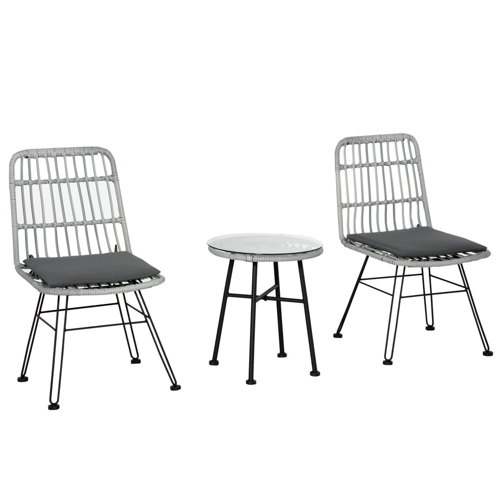 EASYCOMFORT 3-piece garden furniture set with coffee table and chairs in PE rattan, polyester and steel for outdoor use, gray